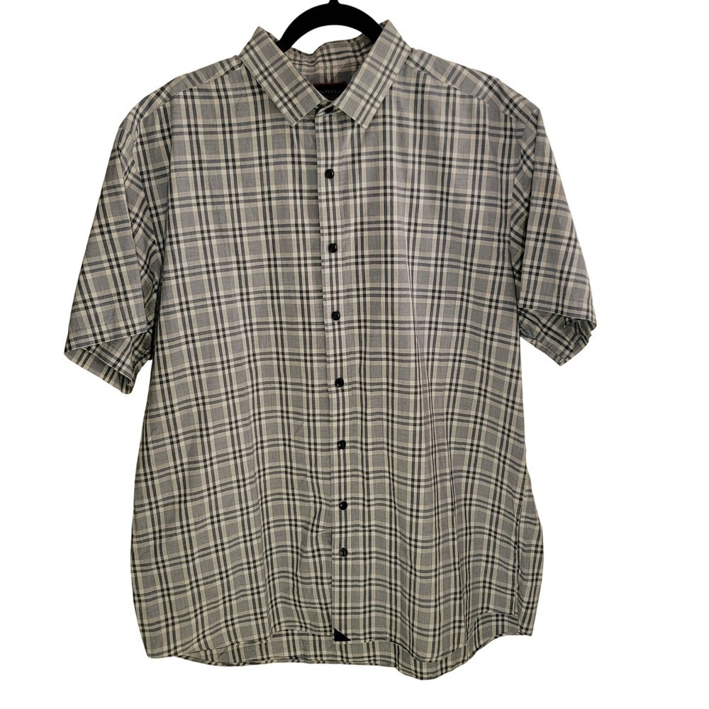 UNTUCKit Button Down Shirt Mens XXL Tall Blue Grey Plaid MacMURRAY Short Sleeve